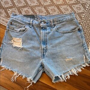 Levi’s 505 Light Blue Distressed Denim Cutoff Shorts